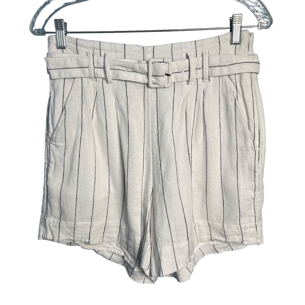 Abercrombie & Fitch High Rise Linen Stripe Shorts Medium Costal Cowgirl Light